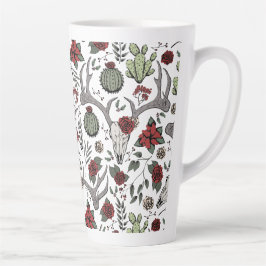 Caneca De Café Latte Vaqueira Red and Green Country Antlers