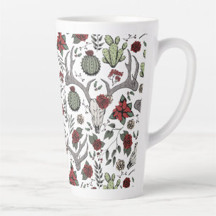 Caneca De Café Latte Vaqueira Red and Green Country Antlers