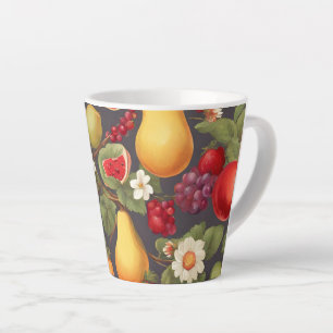 Caneca De Café Latte Várias Frutas, Folhas Escovoras e Flores Maravilho