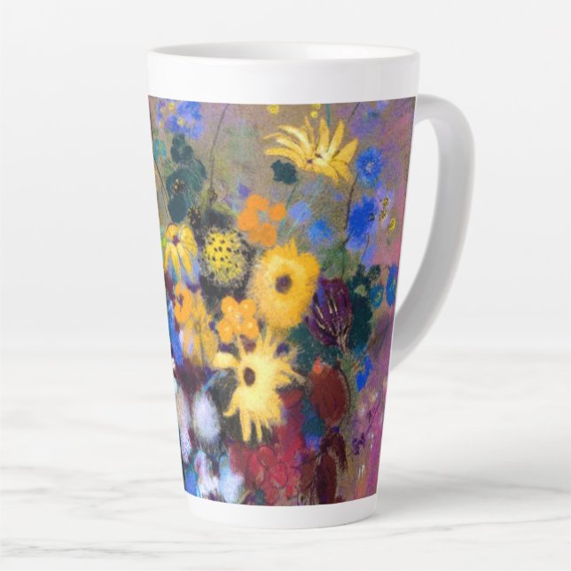 Caneca De Café Latte Vaso Branco com Flores Odilon Redon (Ângulo direito)