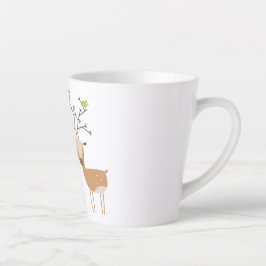 Caneca De Café Latte Veado de Natal com Pássaros