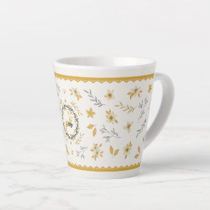 Caneca De Café Latte Veado Floral Creme Amarelo Natalino