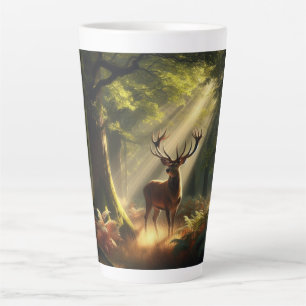 Caneca De Café Latte Veado na floresta matinal