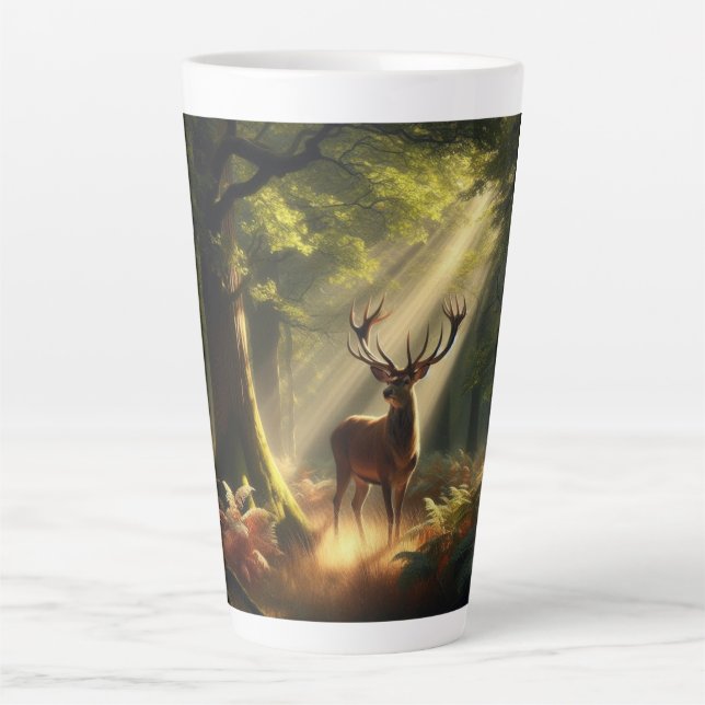 Caneca De Café Latte Veado na floresta matinal (Frente)