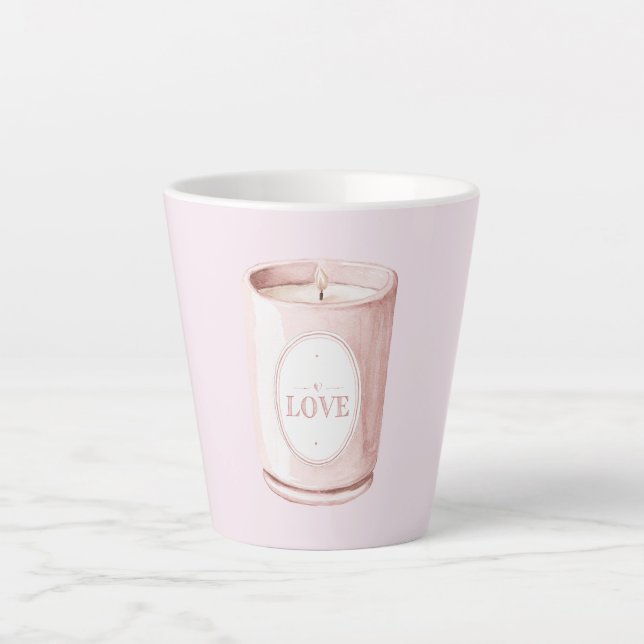 Caneca De Café Latte Vela de Amor Rosa (Frente)