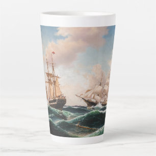 Caneca De Café Latte Velejando, O Clipper Alto Embarca Ondas Oceânicas 