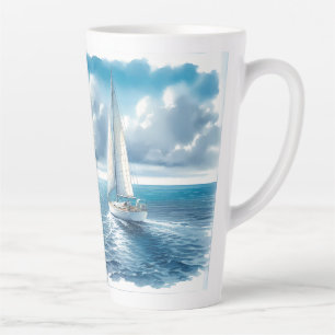 Caneca De Café Latte Velero Solitário Horizonte Azul