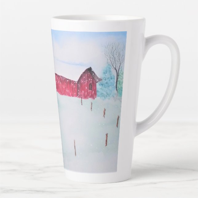 Caneca De Café Latte Velho Red Barn na Neve (Direita)