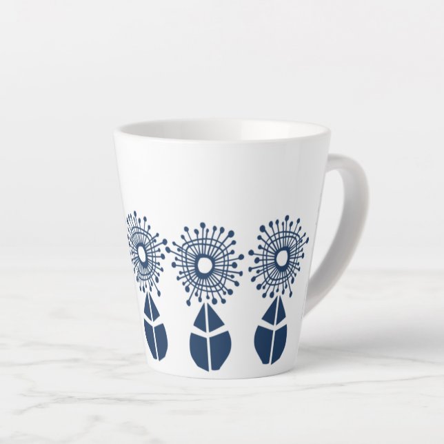 Caneca De Café Latte Verdadeiros Orb Floral Azul (Ângulo direito)