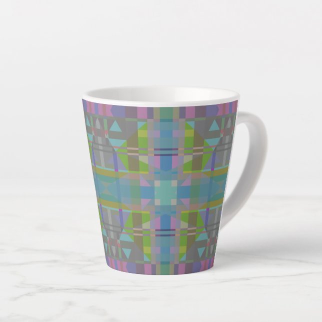 Caneca De Café Latte Verde Azul Roxo Geométrico (Ângulo direito)