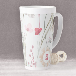 Caneca De Café Latte Verde Cor-de-rosa - Monograma de Flor Selvagem Mod