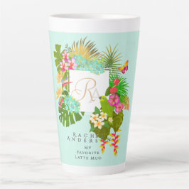 Caneca De Café Latte Verde do Monograma tropical