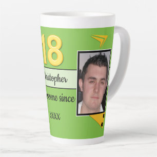 Caneca De Café Latte Verde e ouro com nome Foto de aniversário de 18 a