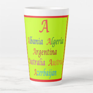 Caneca De Café Latte Verde limão Albânia Argélia Austrália Argentina