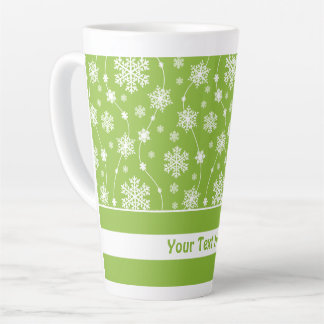 Caneca De Café Latte Verde limão Brilhante Monograma Branco Floco de Ne