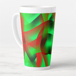 Caneca De Café Latte Verde limão e ondas vermelhas claras, com sombra?