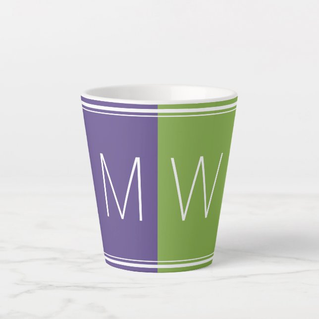 Caneca De Café Latte Verde Roxo | Moderno | Motivação | MONOGRAMA (Frente)