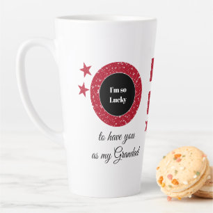 Caneca De Café Latte Vermelho branco tão sortudo Avô com foto