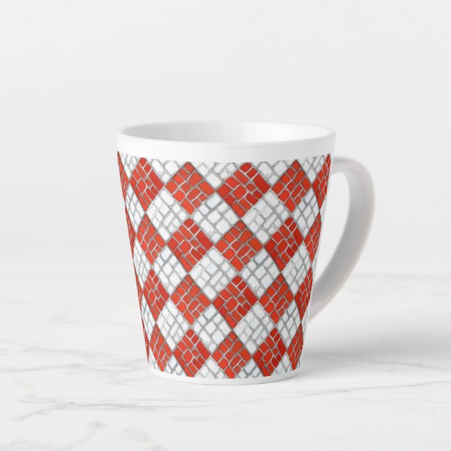 Caneca De Café Latte VERMELHO CHECK MOSAIC Latte Mug (Ângulo direito)