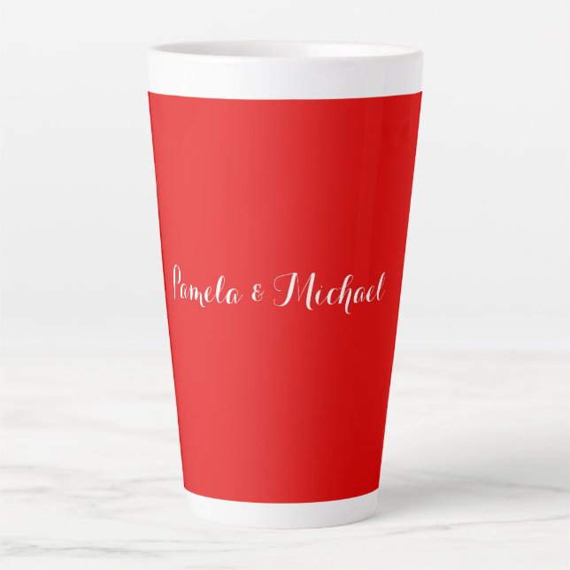 Caneca De Café Latte Vermelho Clássico Mínimo De Casamento Elegante (Frente)