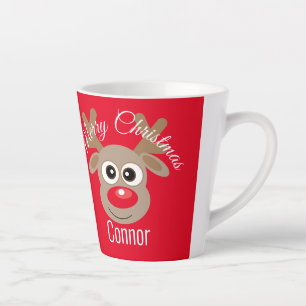 Caneca De Café Latte Vermelho de Cartoon de Reindeer de Natal
