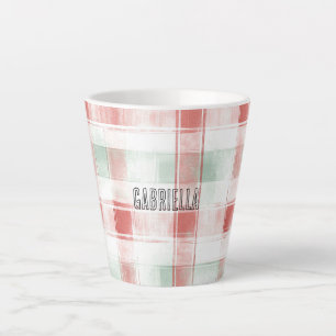 Caneca De Café Latte Vermelho Hortelã Pimenta Mocha Xadrez Listras Nata