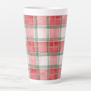 Caneca De Café Latte Vermelho Verde Dourado Xadrez Listras Natal