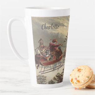 Caneca De Café Latte Véspera de Natal Vintage Sleigh Santa Claus Vitori