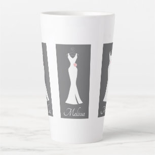 Caneca De Café Latte Vestido Branco Elegante em Cinza - Design Simples 