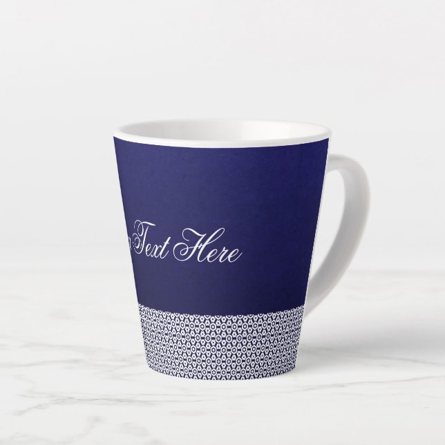 Caneca De Café Latte Vetor ornamental Elegante, branco azul, escrito (Ângulo direito)
