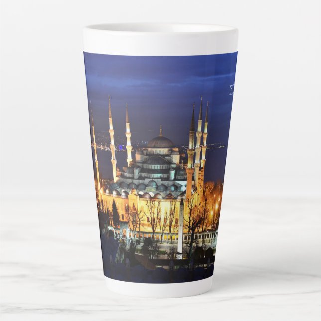Caneca De Café Latte Viagem da Mesquita Azul de Istambul - Sala Noturna (Frente)
