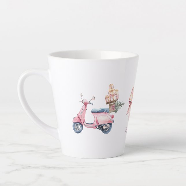 Caneca De Café Latte Viagem de Compras de Natal de Scooter Rosa  (Esquerda)