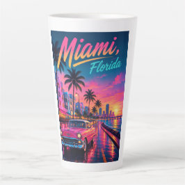 Caneca De Café Latte Viagem Miami Flórida Retro Neon Pôr do Sol