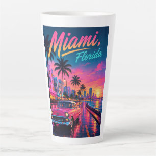 Caneca De Café Latte Viagem Miami Flórida Retro Neon Pôr do Sol