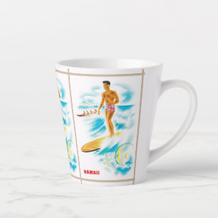 Caneca De Café Latte viagens vintage de surfe do Havaí