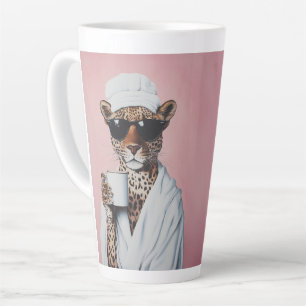 Caneca De Café Latte Vibes Relaxadas da Manhã Leopardo