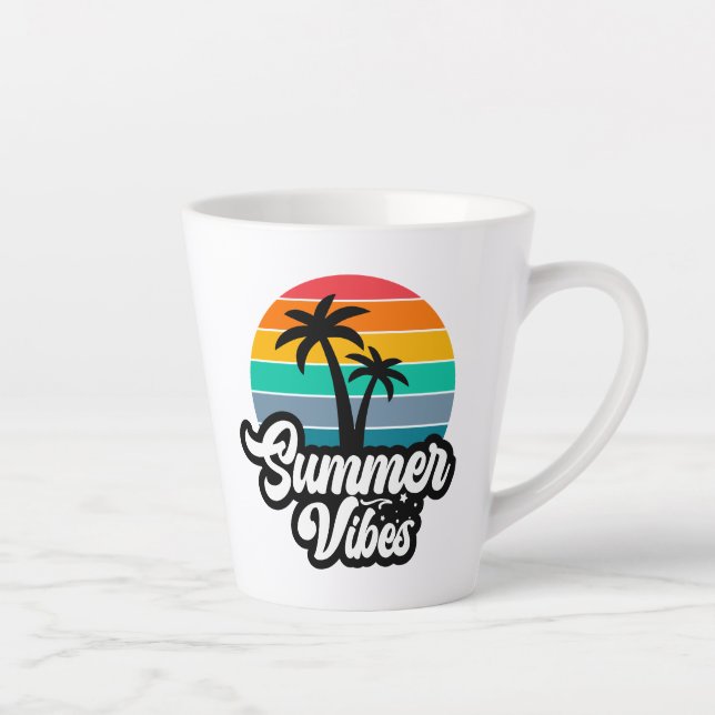 Caneca De Café Latte Vibrações de Verão com Design de Palmeiras (Direita)