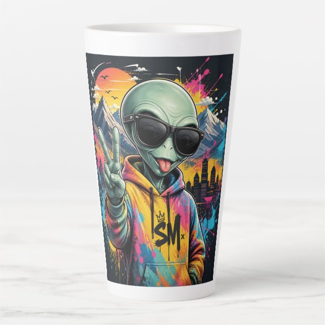 Caneca De Café Latte Vibrações Divertidas de Alien (Frente)