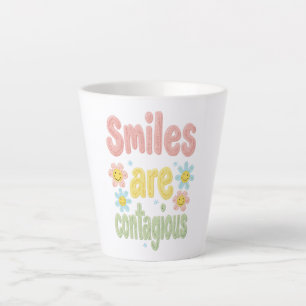 Caneca De Café Latte Vibrações Felizes Sorrisos Retrô São Contagiosos