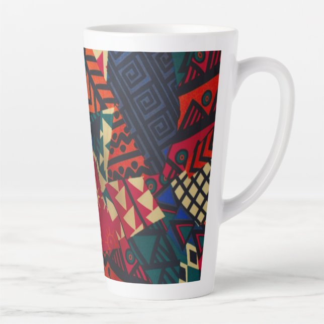 Caneca De Café Latte Vibrant African Geometric Tribal Abstract Pattern  (Direita)