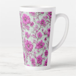 Caneca De Café Latte Vibrant Pink Floral Pattern With Magenta Flowers