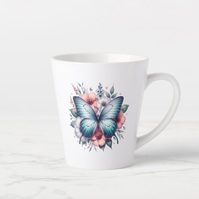 Caneca De Café Latte Vibrante Buquê Floral de Borboleta Art-96283 (Direita)