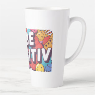 Caneca De Café Latte Vibrante Design Tipográfico Kawaii Doodle para Rou