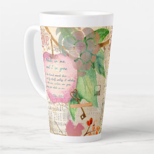 Caneca De Café Latte Vibrante Permaneça em Mim Jornal Artístico de Fé F
