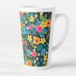 Caneca De Café Latte Vibrantes Flores Ditsy Padrão Floral Design-43785