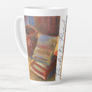 Caneca De Café Latte Vida contínua com livros para ler pintura
