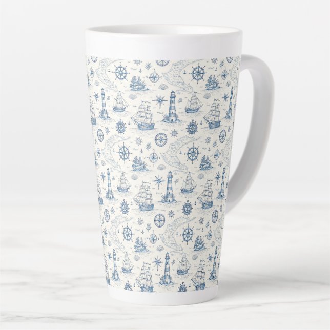 Caneca De Café Latte Vida Costeira Oceanos Azul (Ângulo direito)