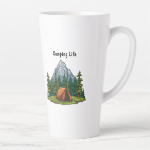 Caneca De Café Latte Vida de Camping, com uma barraca nas mochilas pela