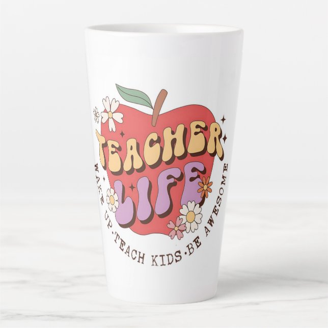 Caneca De Café Latte Vida do professor - Acordar, Ensino, Inspiração (Frente)