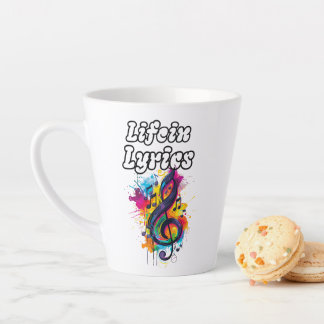 Caneca De Café Latte "Vida em Letras" notas coloridas tipografia design